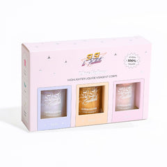 Coffret fermé de 3 Body Highlighters pailletés Holo, Rose et Doré