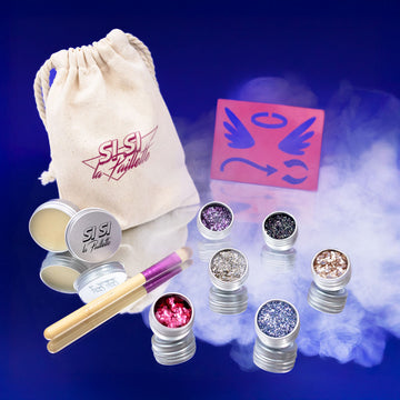 Kit Halloween maquillage avec 6 paillettes biodégradables, accessoires et pochoir ange démon