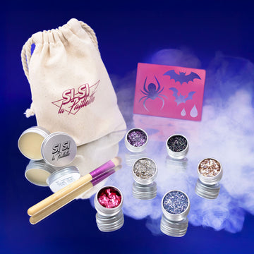 Set maquillage Halloween festif comprenant kit paillettes et pochoir vampire